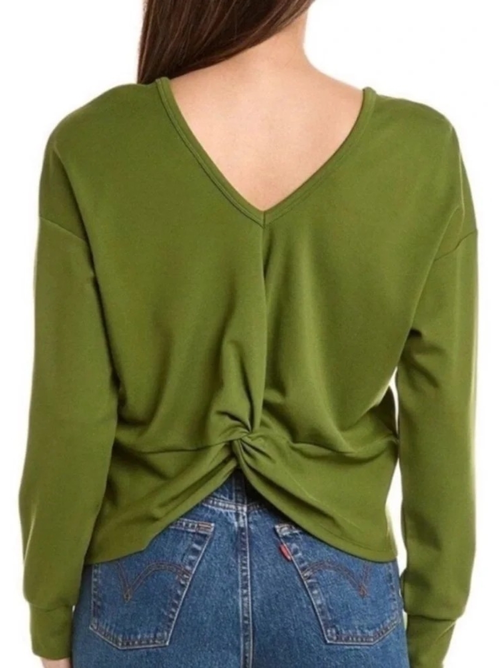 CAbi Olive Green V-Back Twist Hem Top